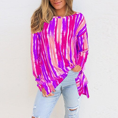 Women's T shirt Tee Green Blue Purple Tie Dye Striped Print Long Sleeve Daily Weekend Basic Round Neck Regular Painting S
Women's T shirt Tee Green Blue Purple Tie Dye Striped Print Long Sleeve Daily Weekend Basic Round Neck Regular Painting S