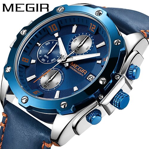 MEGIR Men's Chronograph Quartz Watches Leather Strap Army Sports Casual Wristwatch Man Relogios Masculino Clock 2074
MEGIR Men's Chronograph Quartz Watches Leather Strap Army Sports Casual Wristwatch Man Relogios Masculino Clock 2074