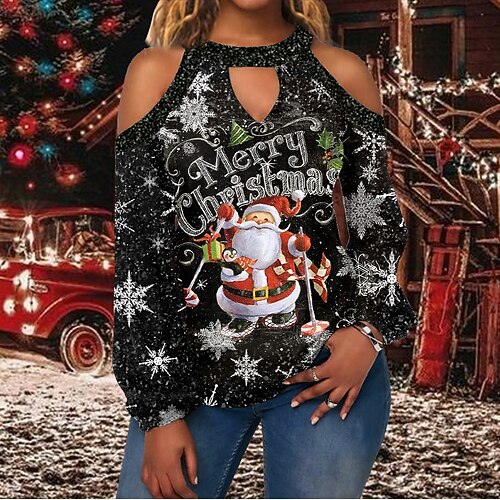 Women's Shirt Green Black Pink Santa Claus Snowflake Cut Out Print Long Sleeve Christmas Streetwear Casual Round Neck Regular S / Weekend
Women's Shirt Green Black Pink Santa Claus Snowflake Cut Out Print Long Sleeve Christmas Streetwear Casual Round Neck Regular S / Weekend