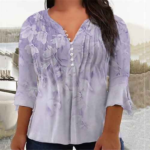 Women's Plus Size Tops Blouse Shirt Floral Button Print 3/4 Length Sleeve V Neck Casual Daily Vacation Cotton Spandex Jersey Winter Fall Green Blue
Women's Plus Size Tops Blouse Shirt Floral Button Print 3/4 Length Sleeve V Neck Casual Daily Vacation Cotton Spandex Jersey Winter Fall Green Blue