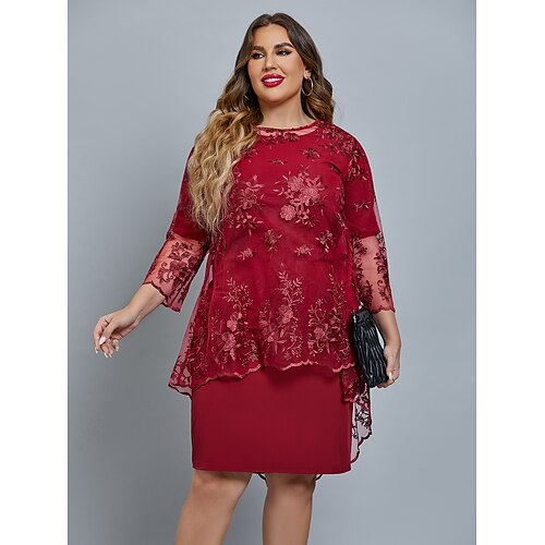 Women's Plus Size Curve Party Dress Solid Color Crew Neck Lace 3/4 Length Sleeve Winter Fall Elegant Prom Dress Midi Dress Formal Party Dress / Mesh
Women's Plus Size Curve Party Dress Solid Color Crew Neck Lace 3/4 Length Sleeve Winter Fall Elegant Prom Dress Midi Dress Formal Party Dress / Mesh