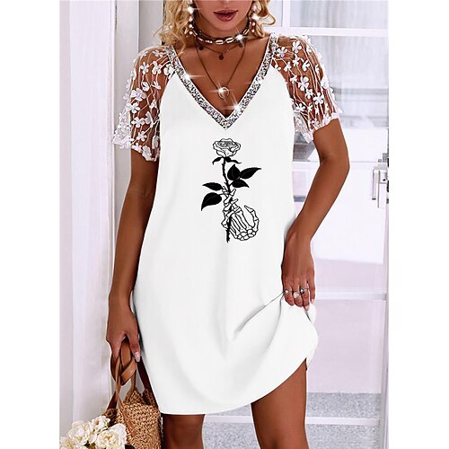 Women's Casual Dress Shift Dress Black And White Light Pink Pink Short Sleeve Skull Lace Fall Summer V Neck Modern Weekend Loose Fit 2022 S M L XL XXL 3XL
Women's Casual Dress Shift Dress Black And White Light Pink Pink Short Sleeve Skull Lace Fall Summer V Neck Modern Weekend Loose Fit 2022 S M L XL XXL 3XL