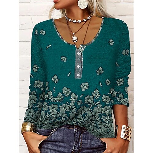 Women's T shirt Tee Henley Shirt Green Floral Long Sleeve Home Casual Basic U Neck Regular Floral S
Women's T shirt Tee Henley Shirt Green Floral Long Sleeve Home Casual Basic U Neck Regular Floral S