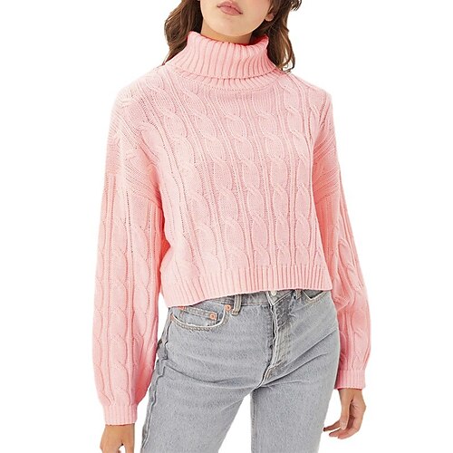 Women's Pullover Sweater jumper Jumper Cable Knit Knitted Pure Color Turtleneck Stylish Casual Outdoor Daily Winter Fall Black Pink S M L / Long Sleeve
Women's Pullover Sweater jumper Jumper Cable Knit Knitted Pure Color Turtleneck Stylish Casual Outdoor Daily Winter Fall Black Pink S M L / Long Sleeve
