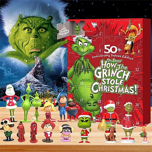 

Рождественский адвент-календарь на 2023 год содержит 24 подарка, рождественские фигурки Гринча, кукольный адвент-календарь, календарь обратного отсчета до Рождества с игрушками-сюрпризами