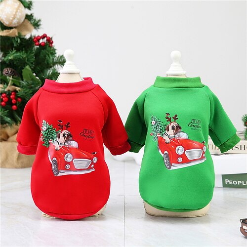 

Dog Cat Sweatshirt Car Merry Christmas Adorable Stylish Ordinary Casual Daily Party Outdoor Winter Dog Clothes Puppy Clothes Dog Outfits Warm Green Red Costume for Girl and Boy Dog Cotton XXS XS S M