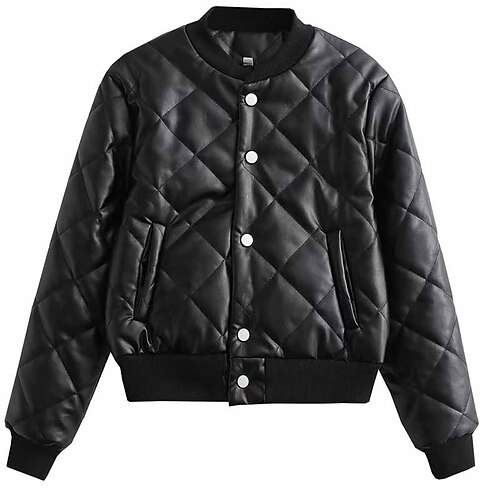 Women's Bomber Jacket Faux Leather Jacket Warm Breathable Outdoor Daily Wear Vacation Going out Button Pocket Single Breasted Stand Collar Chic & Modern Casual Lady Comfortable Solid Color Regular Fit
Women's Bomber Jacket Faux Leather Jacket Warm Breathable Outdoor Daily Wear Vacation Going out Button Pocket Single Breasted Stand Collar Chic & Modern Casual Lady Comfortable Solid Color Regular Fit
