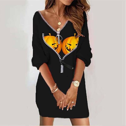 Women's Sweatshirt Dress Shift Dress Short Mini Dress Yellow Black Long Sleeve Letter Pumpkin Zipper Print Fall Winter V Neck Vacation Casual Halloween 2022 S M L XL XXL 3XL
Women's Sweatshirt Dress Shift Dress Short Mini Dress Yellow Black Long Sleeve Letter Pumpkin Zipper Print Fall Winter V Neck Vacation Casual Halloween 2022 S M L XL XXL 3XL