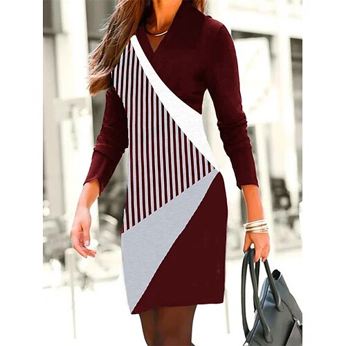 Women's Casual Dress Sheath Dress Mini Dress claret Green Black Long Sleeve Striped Print Winter Fall Autumn V Neck 2022 S M L XL 2XL
Women's Casual Dress Sheath Dress Mini Dress claret Green Black Long Sleeve Striped Print Winter Fall Autumn V Neck 2022 S M L XL 2XL