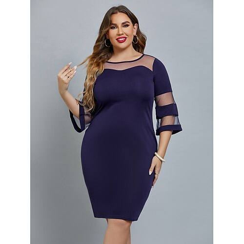 Women's Plus Size Curve Party Dress Solid Color Crew Neck Mesh 3/4 Length Sleeve Spring Summer Elegant Prom Dress Midi Dress Formal Party Dress / Formal Dress
Women's Plus Size Curve Party Dress Solid Color Crew Neck Mesh 3/4 Length Sleeve Spring Summer Elegant Prom Dress Midi Dress Formal Party Dress / Formal Dress