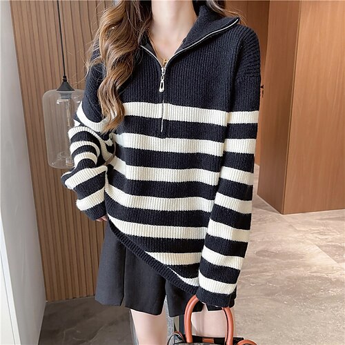 Women's Pullover Sweater jumper Jumper Ribbed Knit Zipper Knitted Striped Turtleneck Stylish Casual Outdoor Daily Winter Fall White Black One-Size / Long Sleeve
Women's Pullover Sweater jumper Jumper Ribbed Knit Zipper Knitted Striped Turtleneck Stylish Casual Outdoor Daily Winter Fall White Black One-Size / Long Sleeve