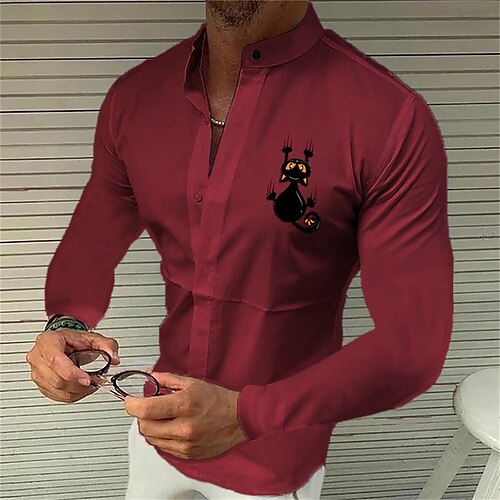 Men's Shirt Solid Color Cat Standing Collar Wine White Black 3D Print Outdoor Street Long Sleeve Button-Down Clothing Apparel Fashion Designer Casual Breathable / Summer
Men's Shirt Solid Color Cat Standing Collar Wine White Black 3D Print Outdoor Street Long Sleeve Button-Down Clothing Apparel Fashion Designer Casual Breathable / Summer