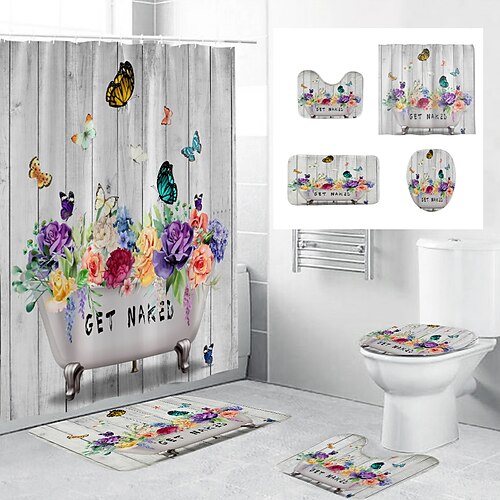 Fabric shower curtain bathroom decoration four-piece set and modern and floral plant patterns.
Fabric shower curtain bathroom decoration four-piece set and modern and floral plant patterns.