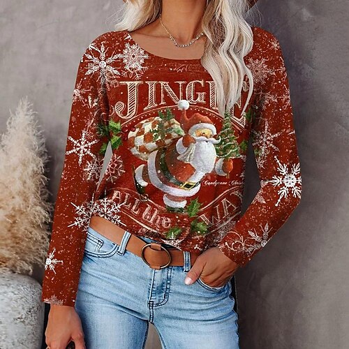 Women's Shirt Green Blue Wine Deer Santa Claus Print Long Sleeve Party Christmas Streetwear Round Neck Regular S
Women's Shirt Green Blue Wine Deer Santa Claus Print Long Sleeve Party Christmas Streetwear Round Neck Regular S