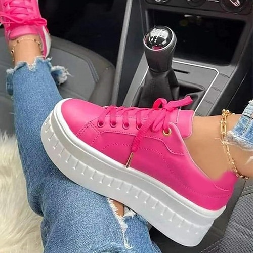 

Women's Sneakers Plus Size Height Increasing Shoes Platform Sneakers Outdoor Daily Platform Round Toe Sporty Casual Preppy Walking Shoes Polyester Lace-up Solid Color Solid Colored Black White Green