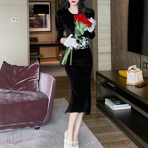 Women's Velvet Dress Bodycon Midi Dress Black 3/4 Length Sleeve Pure Color Lace up Puff Sleeve Velvet Fall Winter Crew Neck Stylish Modern Puff Sleeve 2022 S M L XL
Women's Velvet Dress Bodycon Midi Dress Black 3/4 Length Sleeve Pure Color Lace up Puff Sleeve Velvet Fall Winter Crew Neck Stylish Modern Puff Sleeve 2022 S M L XL