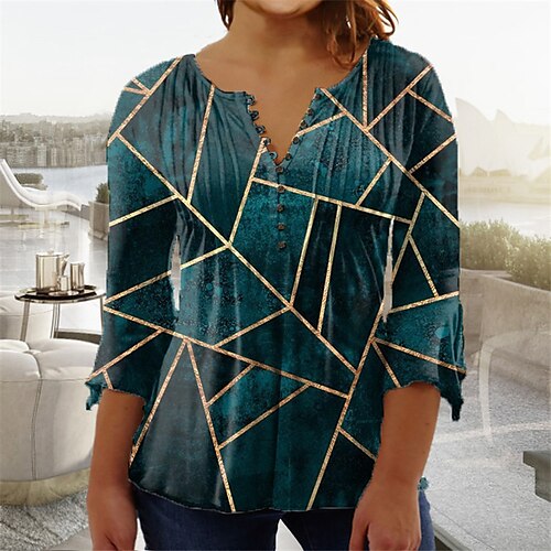 Women's Plus Size Tops Blouse Shirt Color Block Geometry Button Print 3/4 Length Sleeve V Neck Casual Daily Vacation Cotton Spandex Jersey Winter Fall Green Purple
Women's Plus Size Tops Blouse Shirt Color Block Geometry Button Print 3/4 Length Sleeve V Neck Casual Daily Vacation Cotton Spandex Jersey Winter Fall Green Purple