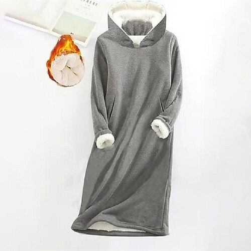 Women's Plus Size Casual Dress Pure Color Hooded Long Sleeve Winter Fall Casual Midi Dress Daily Going out Dress / Hoodie Dress 
Women's Plus Size Casual Dress Pure Color Hooded Long Sleeve Winter Fall Casual Midi Dress Daily Going out Dress / Hoodie Dress