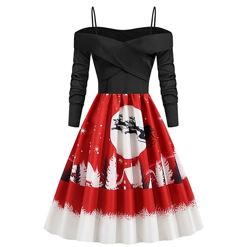 Women's Christmas Swing Dress Knee Length Dress Black And White Light Red Red Black Long Sleeve Elk Snowman Tree Patchwork Print Fall Winter Spaghetti Strap Stylish Romantic
Women's Christmas Swing Dress Knee Length Dress Black And White Light Red Red Black Long Sleeve Elk Snowman Tree Patchwork Print Fall Winter Spaghetti Strap Stylish Romantic
