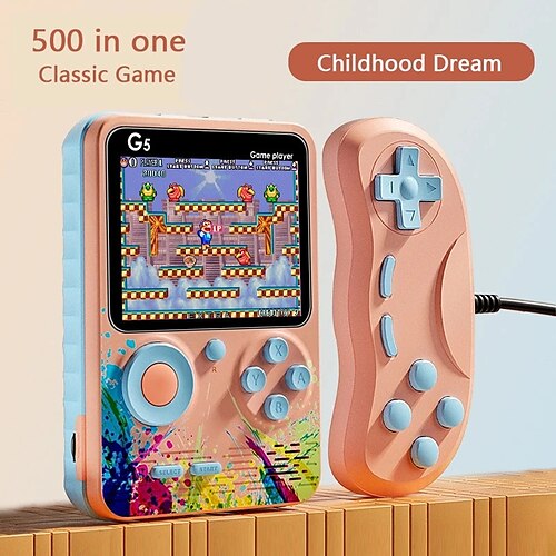 

500 Games Mini Handheld Video Game Console Retro Portable 3.5-inch Screen LCD Kids Color Student Card Machine Two Roles Gamepad Parent-child Interaction