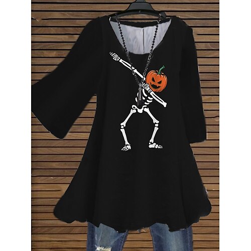 Women's Plus Size Tops Blouse Shirt Skull Pumpkin Print 3/4 Length Sleeve Crewneck Casual Halloween Halloween Daily Cotton Spandex Jersey Fall Winter Gray White
Women's Plus Size Tops Blouse Shirt Skull Pumpkin Print 3/4 Length Sleeve Crewneck Casual Halloween Halloween Daily Cotton Spandex Jersey Fall Winter Gray White