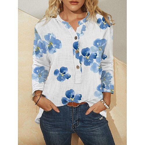 Women's Blouse Shirt Blue Floral Button Print Long Sleeve Casual Holiday Basic V Neck Regular Floral S
Women's Blouse Shirt Blue Floral Button Print Long Sleeve Casual Holiday Basic V Neck Regular Floral S