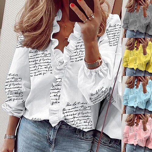 Women's Blouse Ruffled Printing Elegant & Luxurious Regular Spring & Fall Light Blue Pink Yellow Grey White
Women's Blouse Ruffled Printing Elegant & Luxurious Regular Spring & Fall Light Blue Pink Yellow Grey White
