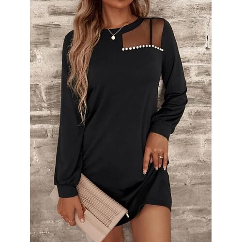 Women's Casual Dress Black Long Sleeve Pure Color Mesh Winter Fall Crew Neck Winter Dress Fall Dress Loose Fit Mesh S M L XL XXL
Women's Casual Dress Black Long Sleeve Pure Color Mesh Winter Fall Crew Neck Winter Dress Fall Dress Loose Fit Mesh S M L XL XXL