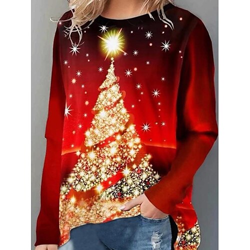 Women's T shirt Tee Fushcia Blue Purple Christmas Tree Print Long Sleeve Holiday Christmas Round Neck Regular S
Women's T shirt Tee Fushcia Blue Purple Christmas Tree Print Long Sleeve Holiday Christmas Round Neck Regular S