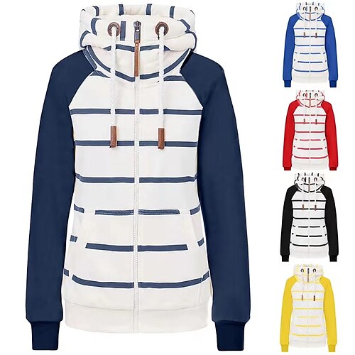 Women's Hoodie Front Zip Stripes Hooded Raglan Sleeves Regular Spring & Fall Blue Yellow Red Navy Blue Black
Women's Hoodie Front Zip Stripes Hooded Raglan Sleeves Regular Spring & Fall Blue Yellow Red Navy Blue Black
