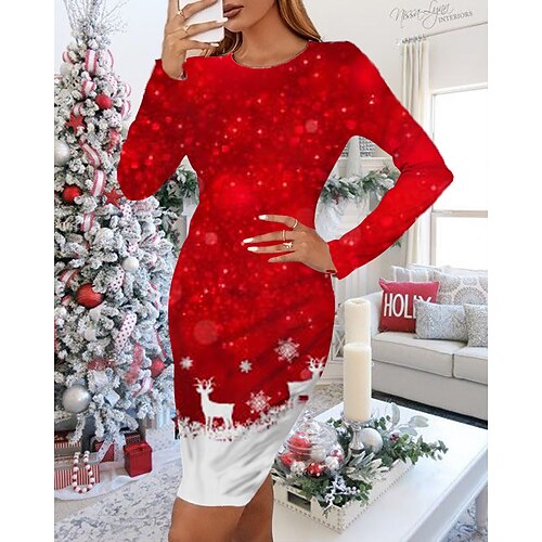 Women's Christmas Work Dress Bodycon Mini Dress Wine Red White Long Sleeve Elk Snowflake Print Winter Fall Crew Neck Vacation Stylish Fall Dress Loose Fit 2022 S M L XL XXL 3XL 4XL 5XL 6XL
Women's Christmas Work Dress Bodycon Mini Dress Wine Red White Long Sleeve Elk Snowflake Print Winter Fall Crew Neck Vacation Stylish Fall Dress Loose Fit 2022 S M L XL XXL 3XL 4XL 5XL 6XL