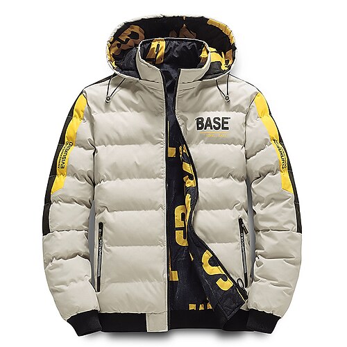 

Men's Puffer Jacket Quilted Jacket Parka Outdoor Casual / Daily Vacation Going out To-Go Letter Outerwear Clothing Apparel Black Yellow Khaki