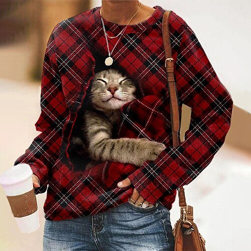 Women's Sweatshirt Pullover Basic Green Blue Purple Plaid Cat Street Round Neck Long Sleeve S M L XL 2XL
Women's Sweatshirt Pullover Basic Green Blue Purple Plaid Cat Street Round Neck Long Sleeve S M L XL 2XL