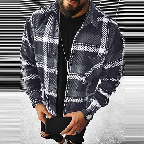 

Men's Flannel Shirt Shirt Jacket Shacket Plaid / Check Lattice Turndown Brown Black Outdoor Street Long Sleeve Clothing Apparel Fashion Casual Comfortable