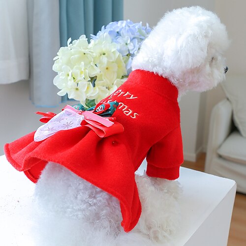 

Dog Cat Dress Quotes & Sayings Bowknot Cute Adorable Christmas Dailywear Winter Dog Clothes Puppy Clothes Dog Outfits Soft Red Costume for Girl and Boy Dog Polyester XS S M L XL