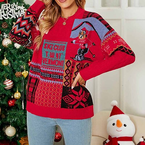 Women's Ugly Christmas Sweater Pullover Sweater Jumper Ribbed Knit Knitted Color Block Crew Neck Stylish Casual Christmas Holiday Winter Fall Blue Red S M L / Long Sleeve / Regular Fit
Women's Ugly Christmas Sweater Pullover Sweater Jumper Ribbed Knit Knitted Color Block Crew Neck Stylish Casual Christmas Holiday Winter Fall Blue Red S M L / Long Sleeve / Regular Fit