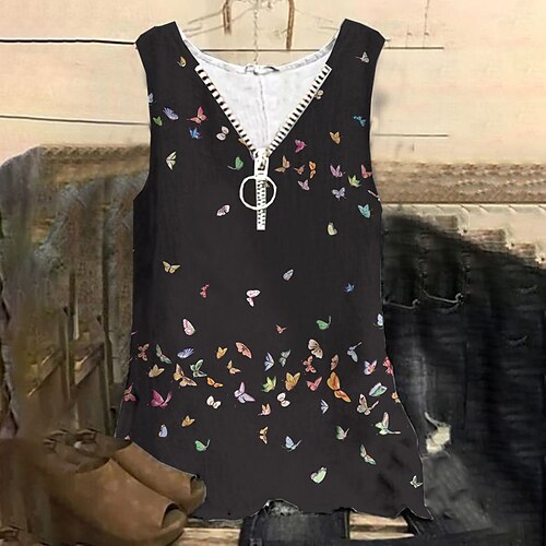 Femme Grande taille Hauts Débardeur Animal Papillon Zippé Imprimer Sans Manches Col V Vêtement de rue du quotidien Vacances Jersey de coton et spandex Printemps Eté Noir / Grande Taille
Femme Grande taille Hauts Débardeur Animal Papillon Zippé Imprimer Sans Manches Col V Vêtement de rue du quotidien Vacances Jersey de coton et spandex Printemps Eté Noir / Grande Taille