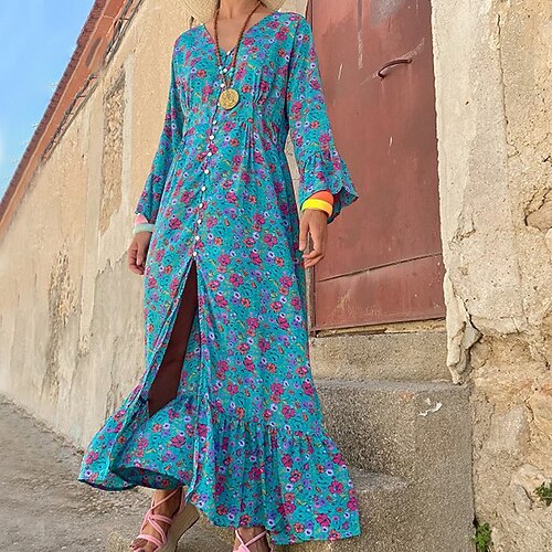 Women's Casual Dress Shift Dress Long Dress Maxi Dress Blue Long Sleeve Floral Button Print Winter Fall V Neck Stylish Casual Fall Dress Flare Cuff Sleeve Loose Fit 2022 S M L XL 2XL 3XL
Women's Casual Dress Shift Dress Long Dress Maxi Dress Blue Long Sleeve Floral Button Print Winter Fall V Neck Stylish Casual Fall Dress Flare Cuff Sleeve Loose Fit 2022 S M L XL 2XL 3XL