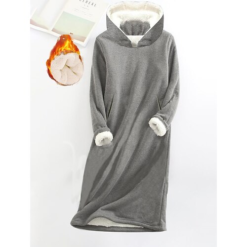 Women's Fleece Hoodie Dress Winter Dress Midi Dress Dark Gray Long Sleeve Pure Color Pocket Winter Fall Hooded Stylish Casual 2022 S M L XL XXL 3XL
Women's Fleece Hoodie Dress Winter Dress Midi Dress Dark Gray Long Sleeve Pure Color Pocket Winter Fall Hooded Stylish Casual 2022 S M L XL XXL 3XL