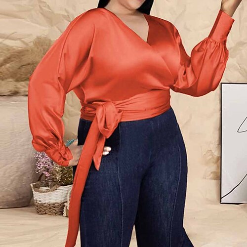 Women's Plus Size Tops Blouse Shirt Plain Lace up Long Sleeve V Neck Streetwear Elegant Vacation Work Polyester Fall Winter Orange
Women's Plus Size Tops Blouse Shirt Plain Lace up Long Sleeve V Neck Streetwear Elegant Vacation Work Polyester Fall Winter Orange