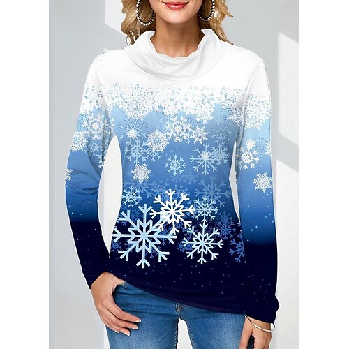 Women's Shirt Blue Red Snowflake Print Long Sleeve Christmas Casual Streetwear Round Neck Regular S
Women's Shirt Blue Red Snowflake Print Long Sleeve Christmas Casual Streetwear Round Neck Regular S