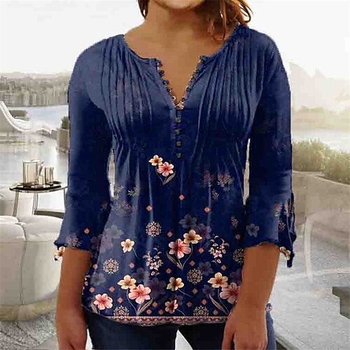 Women's Plus Size Tops Blouse Shirt Floral Button Print 3/4 Length Sleeve V Neck Casual Daily Vacation Cotton Spandex Jersey Fall Winter Green Blue
Women's Plus Size Tops Blouse Shirt Floral Button Print 3/4 Length Sleeve V Neck Casual Daily Vacation Cotton Spandex Jersey Fall Winter Green Blue