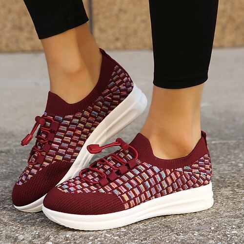 Women's Sneakers Flyknit Shoes Flat Heel Round Toe Tissage Volant Lace-up Black Purple Red
Women's Sneakers Flyknit Shoes Flat Heel Round Toe Tissage Volant Lace-up Black Purple Red