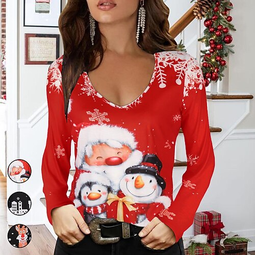 Women's T shirt Tee Mixed Color Christmas pattern Regular Spring, Fall, Winter, Summer Red White Black
Women's T shirt Tee Mixed Color Christmas pattern Regular Spring, Fall, Winter, Summer Red White Black