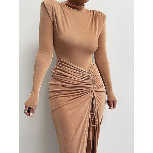 Women's Two Piece Dress Bodycon Sheath Dress Khaki Long Sleeve Pure Color Ruched Winter Fall Autumn High Neck Modern Winter Dress Fall Dress Slim 2022 S M L XL
Women's Two Piece Dress Bodycon Sheath Dress Khaki Long Sleeve Pure Color Ruched Winter Fall Autumn High Neck Modern Winter Dress Fall Dress Slim 2022 S M L XL
