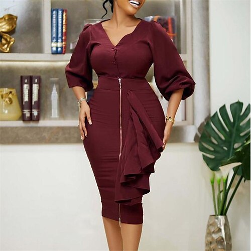 Women's Two Piece Dress Bodycon Sheath Dress claret Blue Orange Long Sleeve Pure Color Ruffle Winter Fall Autumn V Neck Modern Winter Dress Fall Dress 2022 S M L XL 2XL 3XL
Women's Two Piece Dress Bodycon Sheath Dress claret Blue Orange Long Sleeve Pure Color Ruffle Winter Fall Autumn V Neck Modern Winter Dress Fall Dress 2022 S M L XL 2XL 3XL