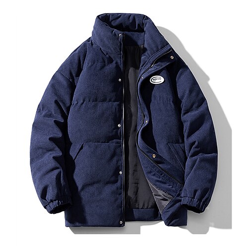 

Men's Puffer Jacket Quilted Jacket Parka Outdoor Casual / Daily Vacation Going out To-Go Letter Outerwear Clothing Apparel Black Khaki Dark Blue