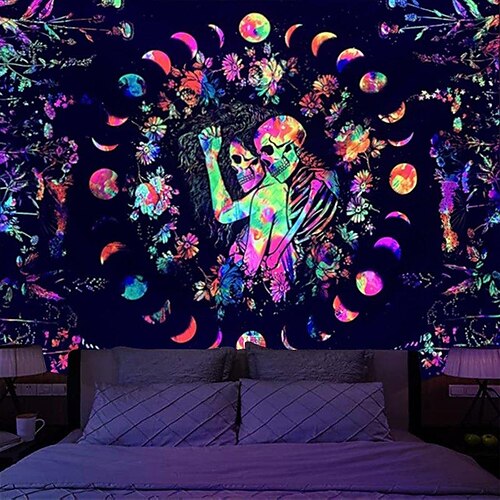 Blacklight UV Reactive Tapestry Photography Background Skull Couple Tapestry Dormitory Living Room Art Decoration Hanging Cloth
Blacklight UV Reactive Tapestry Photography Background Skull Couple Tapestry Dormitory Living Room Art Decoration Hanging Cloth