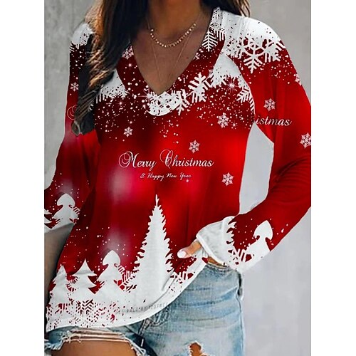 Women's T shirt Tee Blue Yellow Wine Plaid Snowman Print Long Sleeve Christmas Weekend Basic V Neck Regular Painting S
Women's T shirt Tee Blue Yellow Wine Plaid Snowman Print Long Sleeve Christmas Weekend Basic V Neck Regular Painting S