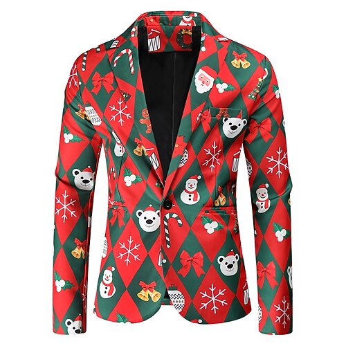 Men's Christmas Ugly Blazer Regular Standard Fit Pattern Single Breasted One-button Red 2022 
Men's Christmas Ugly Blazer Regular Standard Fit Pattern Single Breasted One-button Red 2022